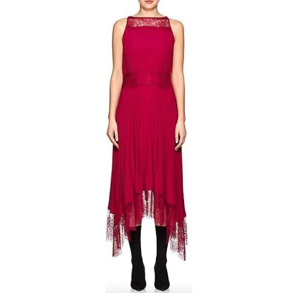 ALC Matilda Pleated Lace-Trim Midi Dress in Magenta - Picture 2 of 8